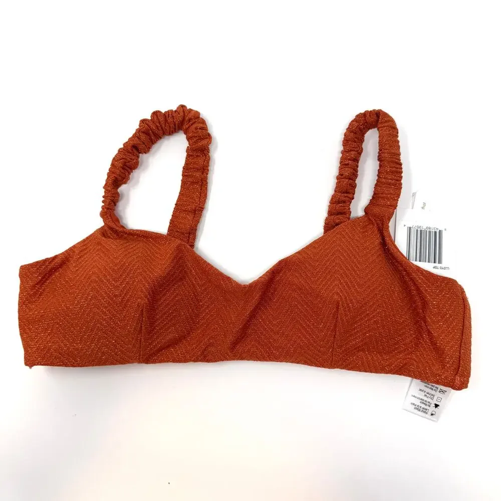 L*SPACE Lloyd Ruched Strap Bikini Top In Shimmer Orange Size Small New